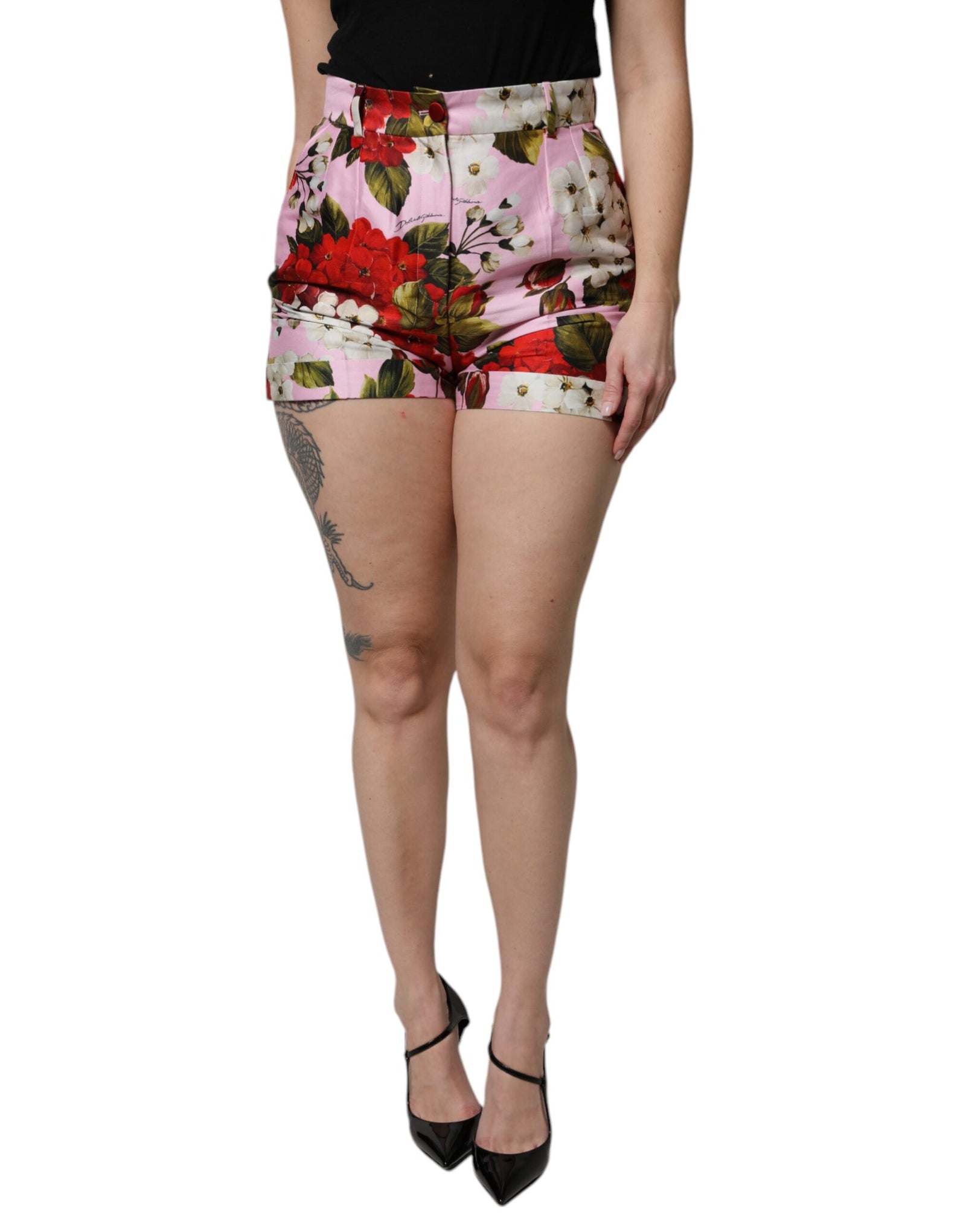 Short taille haute à imprimé floral rose Dolce & Gabbana