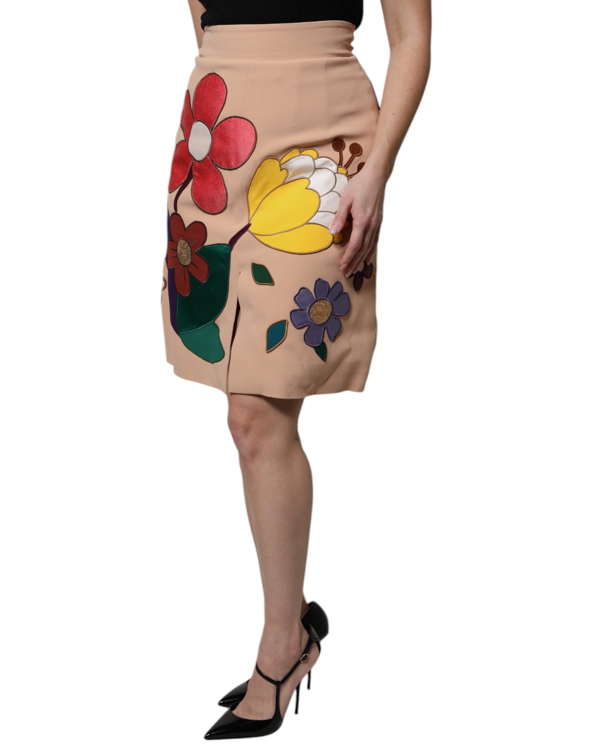 Jupe crayon taille haute à fleurs beige Dolce &amp; Gabbana
