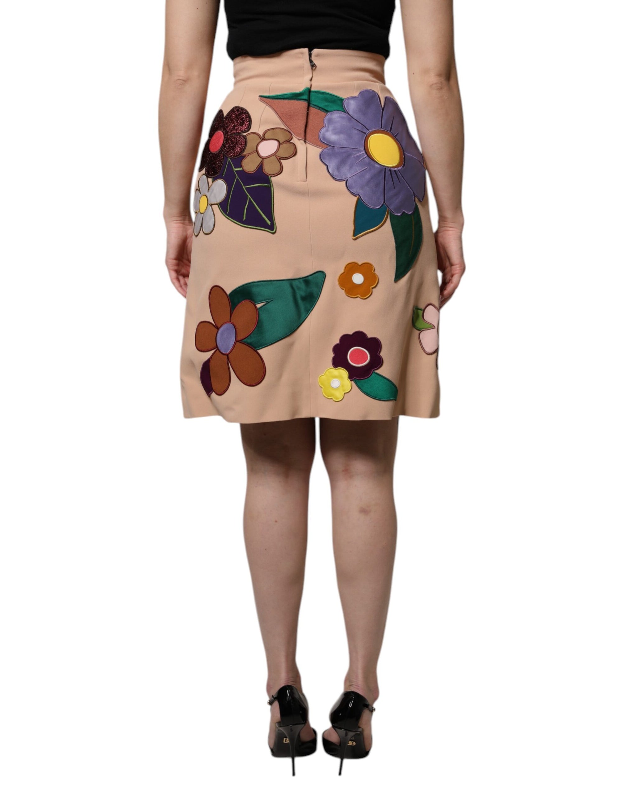 Jupe crayon taille haute à fleurs beige Dolce &amp; Gabbana