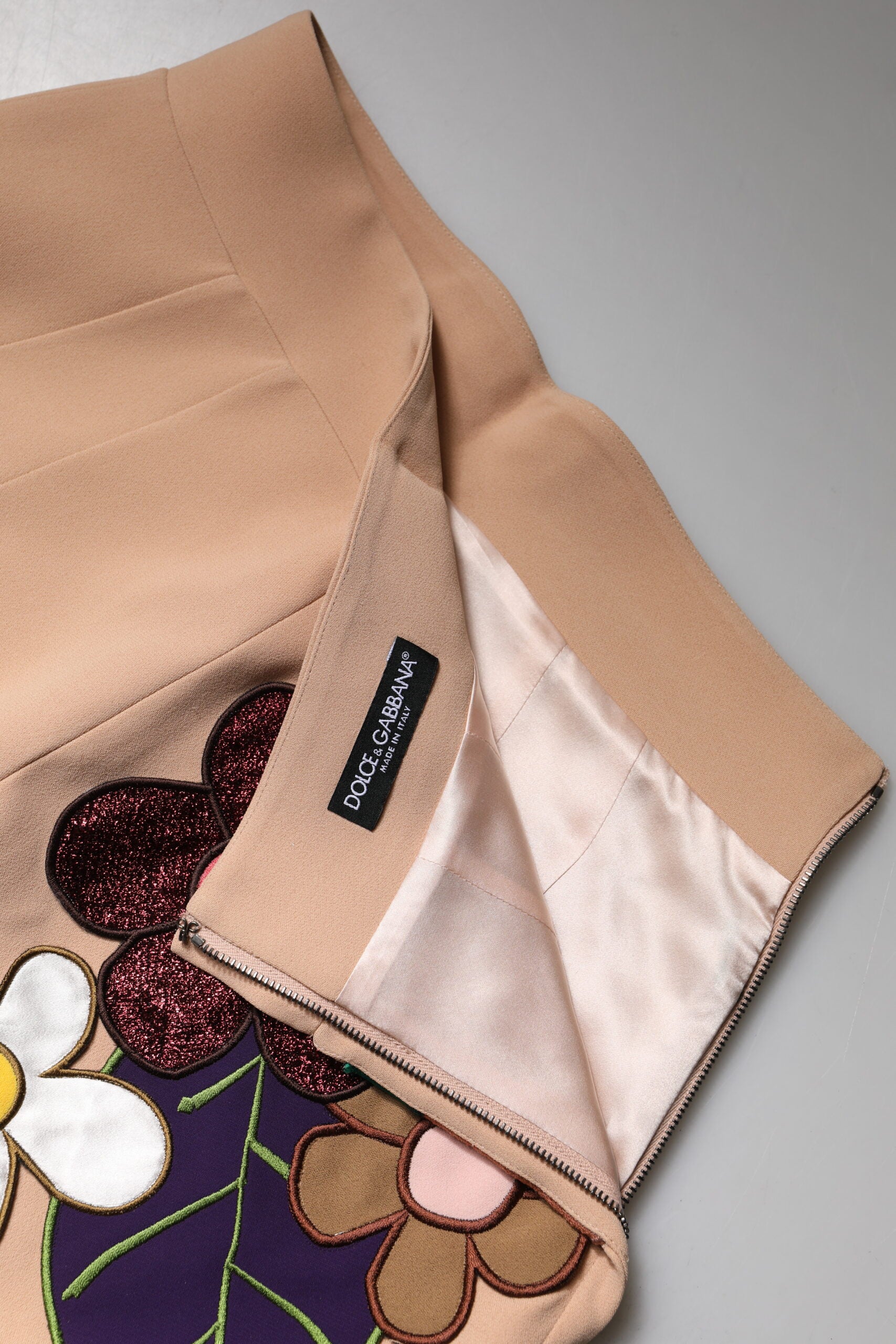 Jupe crayon taille haute à fleurs beige Dolce &amp; Gabbana
