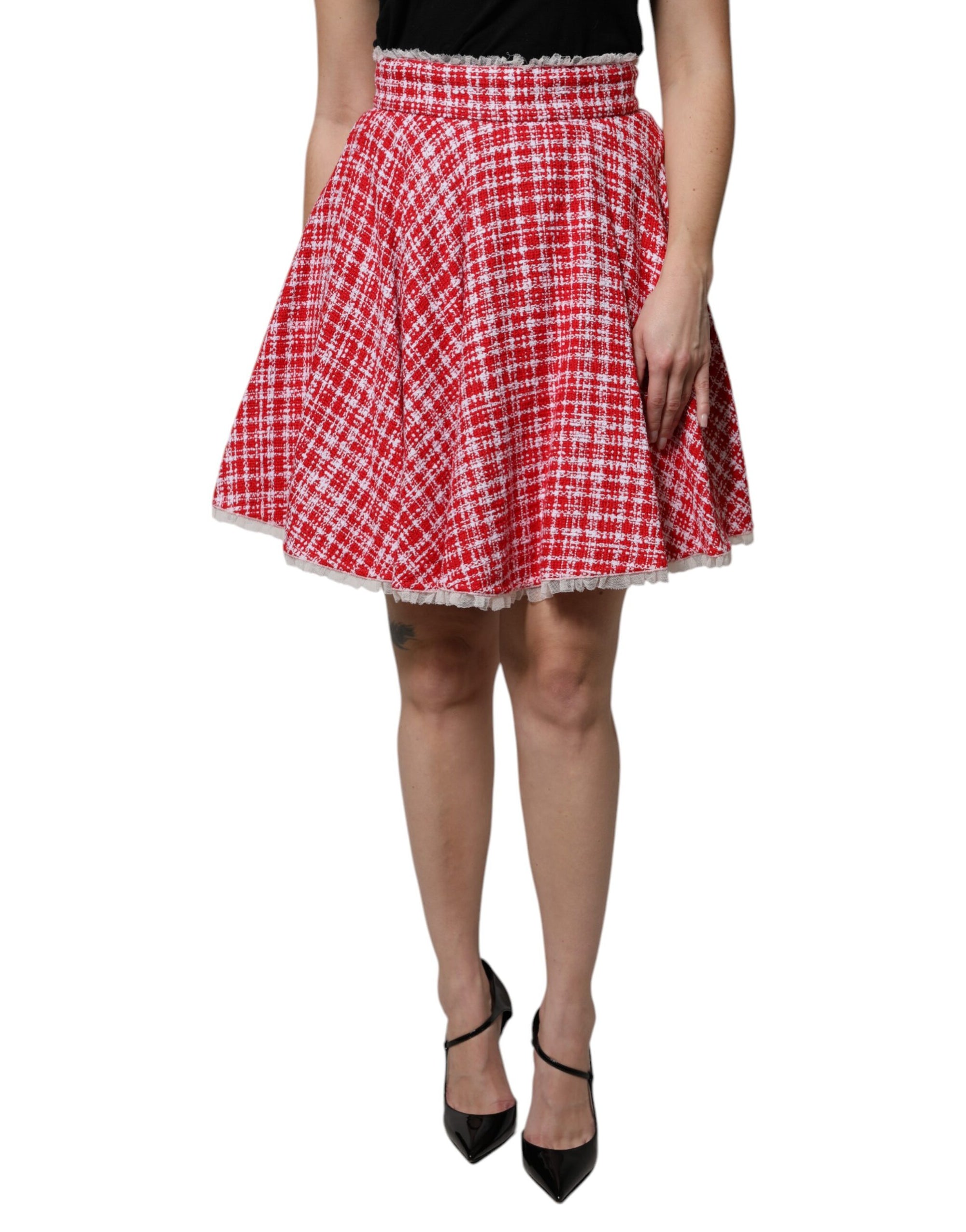 Jupe trapèze taille haute rouge et blanche Dolce &amp; Gabbana au-dessus du genou