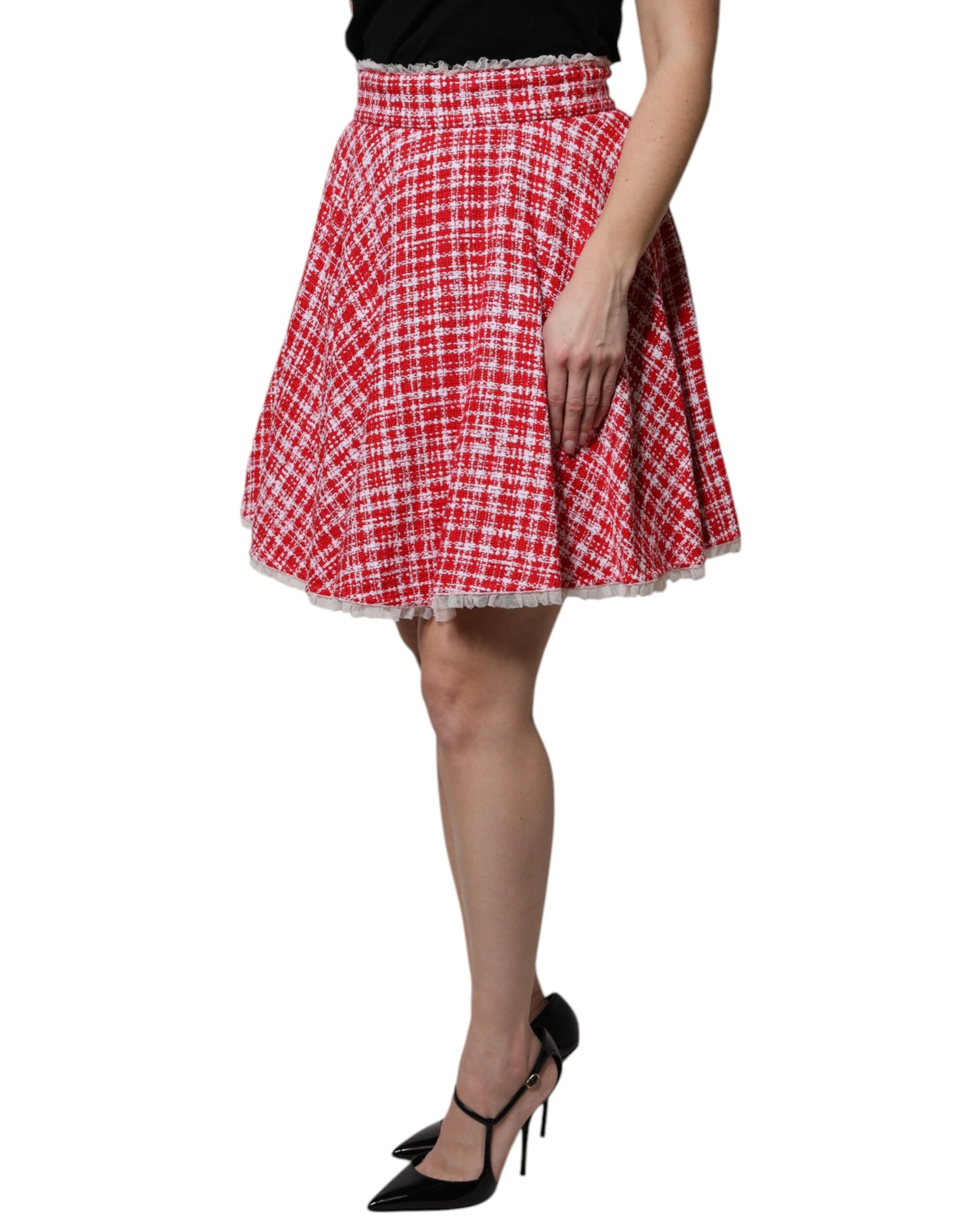 Jupe trapèze taille haute rouge et blanche Dolce &amp; Gabbana au-dessus du genou