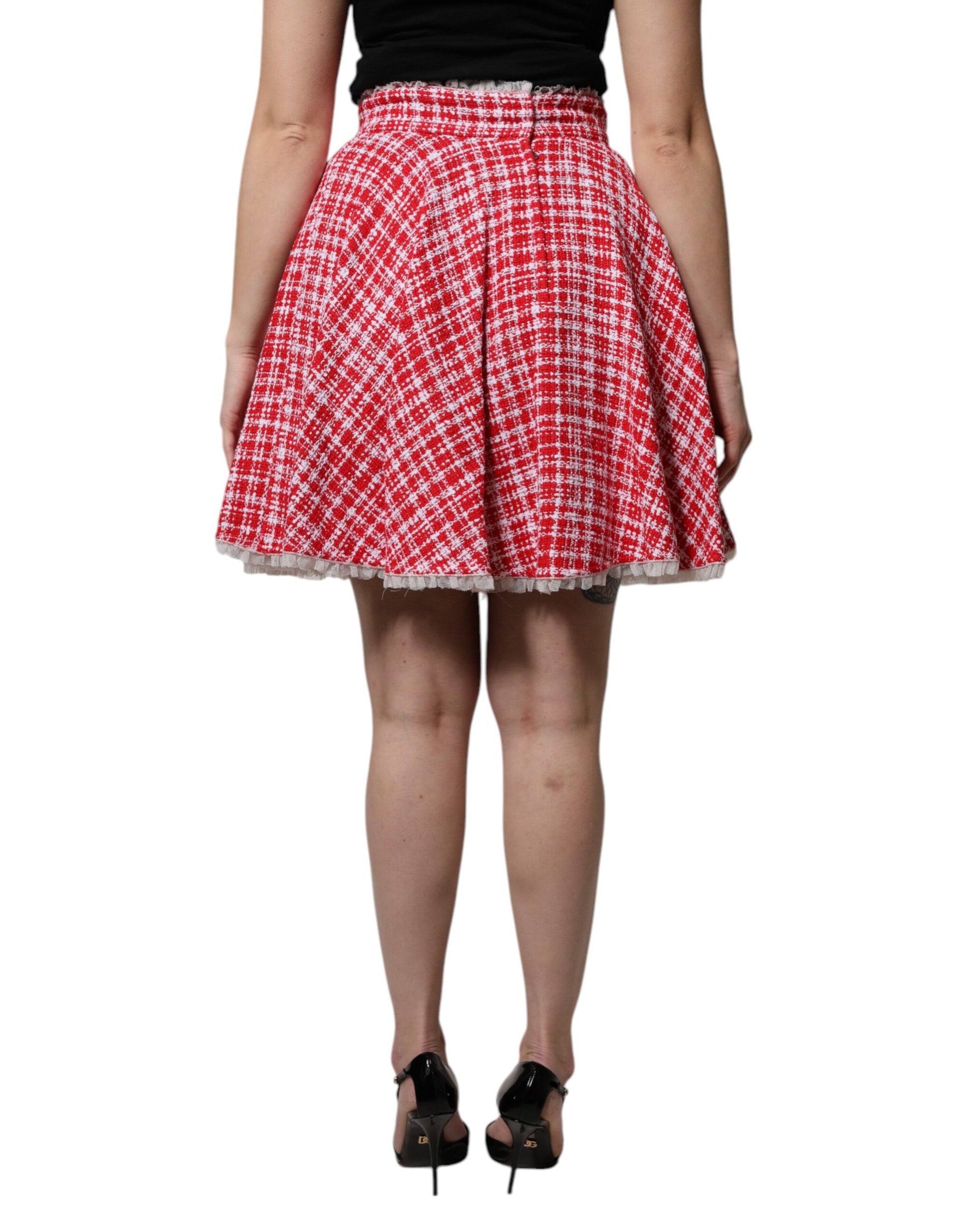 Jupe trapèze taille haute rouge et blanche Dolce &amp; Gabbana au-dessus du genou