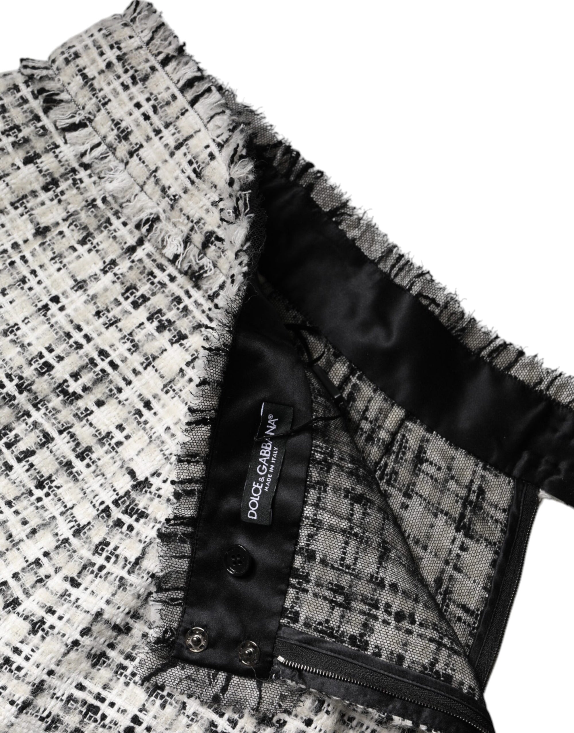 Mini-jupe taille haute en tweed tartan Dolce &amp; Gabbana blanche et noire