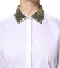 Dolce & Gabbana Haut chemise à manches longues en coton blanc à paillettes