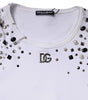 Dolce & Gabbana White Embellished Long Sleeve Cropped Sweater