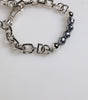 Dolce &amp; Gabbana Silver Tone Chain Lobster Clasp Logo Gray Pearls Bracelet