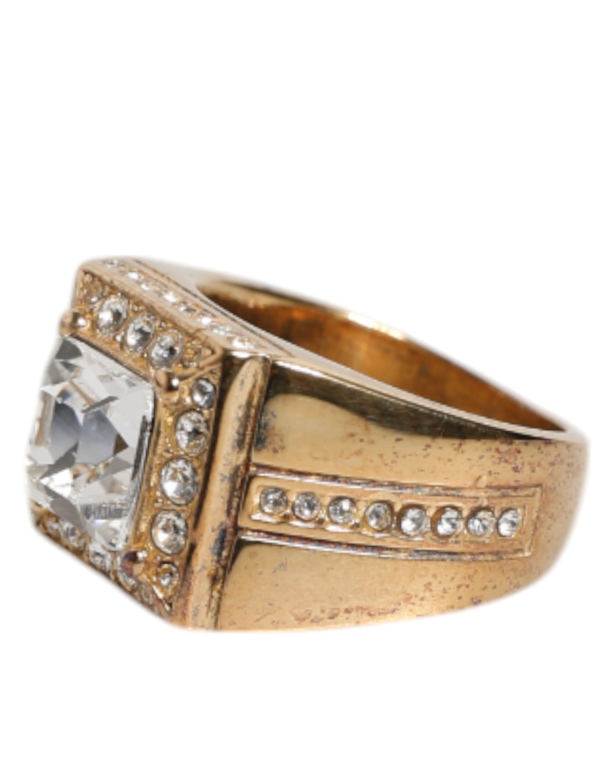 Dolce &amp; Gabbana Gold Tone Sterling Silver 925 Crystals Ring