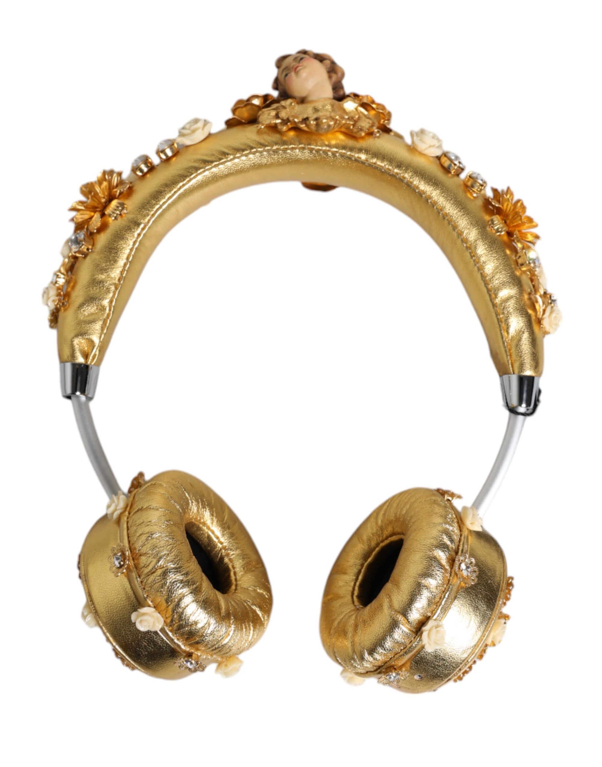 Casque audio Dolce &amp; Gabbana en cuir doré avec motif floral et cristaux Angel