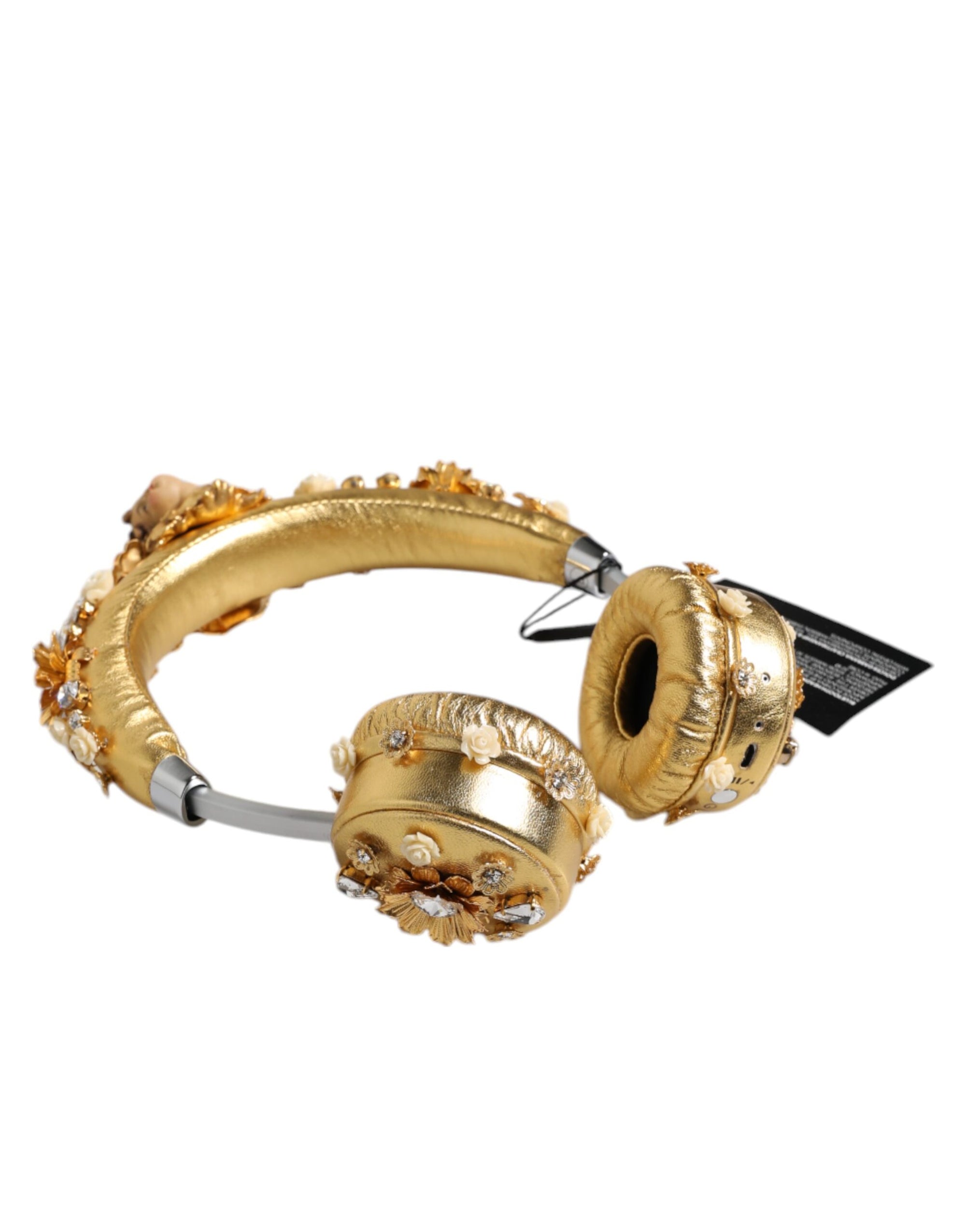 Casque audio Dolce &amp; Gabbana en cuir doré avec motif floral et cristaux Angel