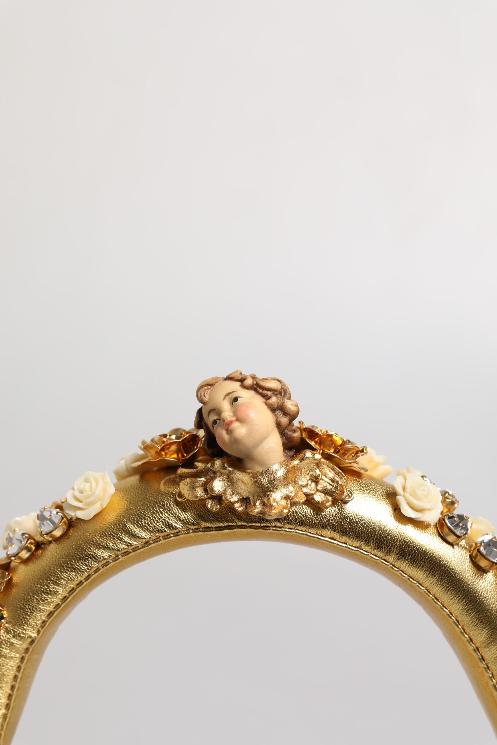 Casque audio Dolce &amp; Gabbana en cuir doré avec motif floral et cristaux Angel