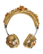 Casque audio Dolce &amp; Gabbana en cuir doré avec motif floral et cristaux Angel