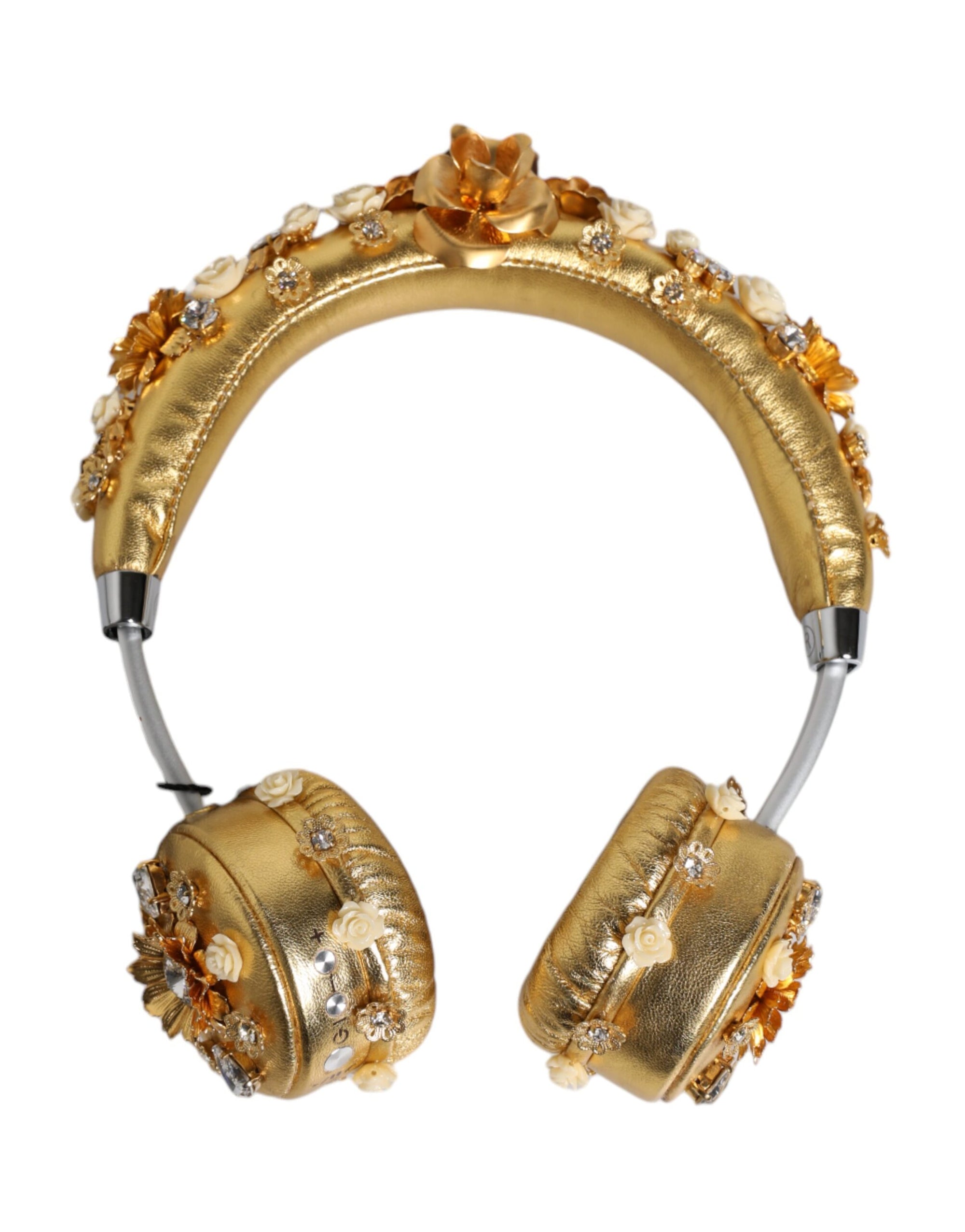 Casque audio Dolce &amp; Gabbana en cuir doré avec motif floral et cristaux Angel