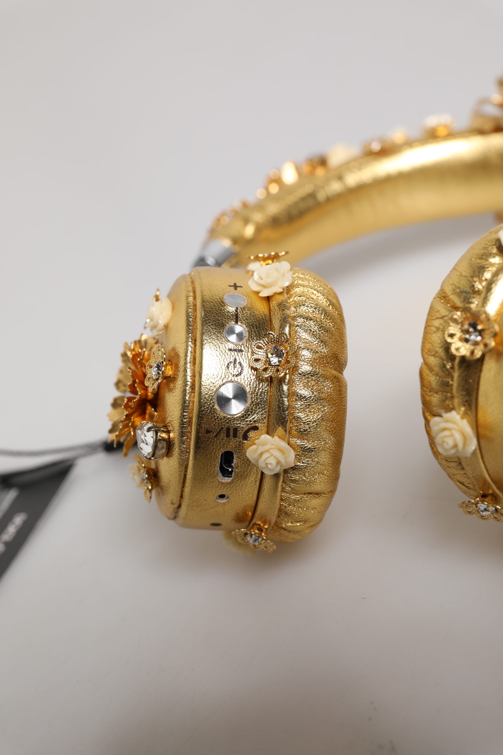 Casque audio Dolce &amp; Gabbana en cuir doré avec motif floral et cristaux Angel