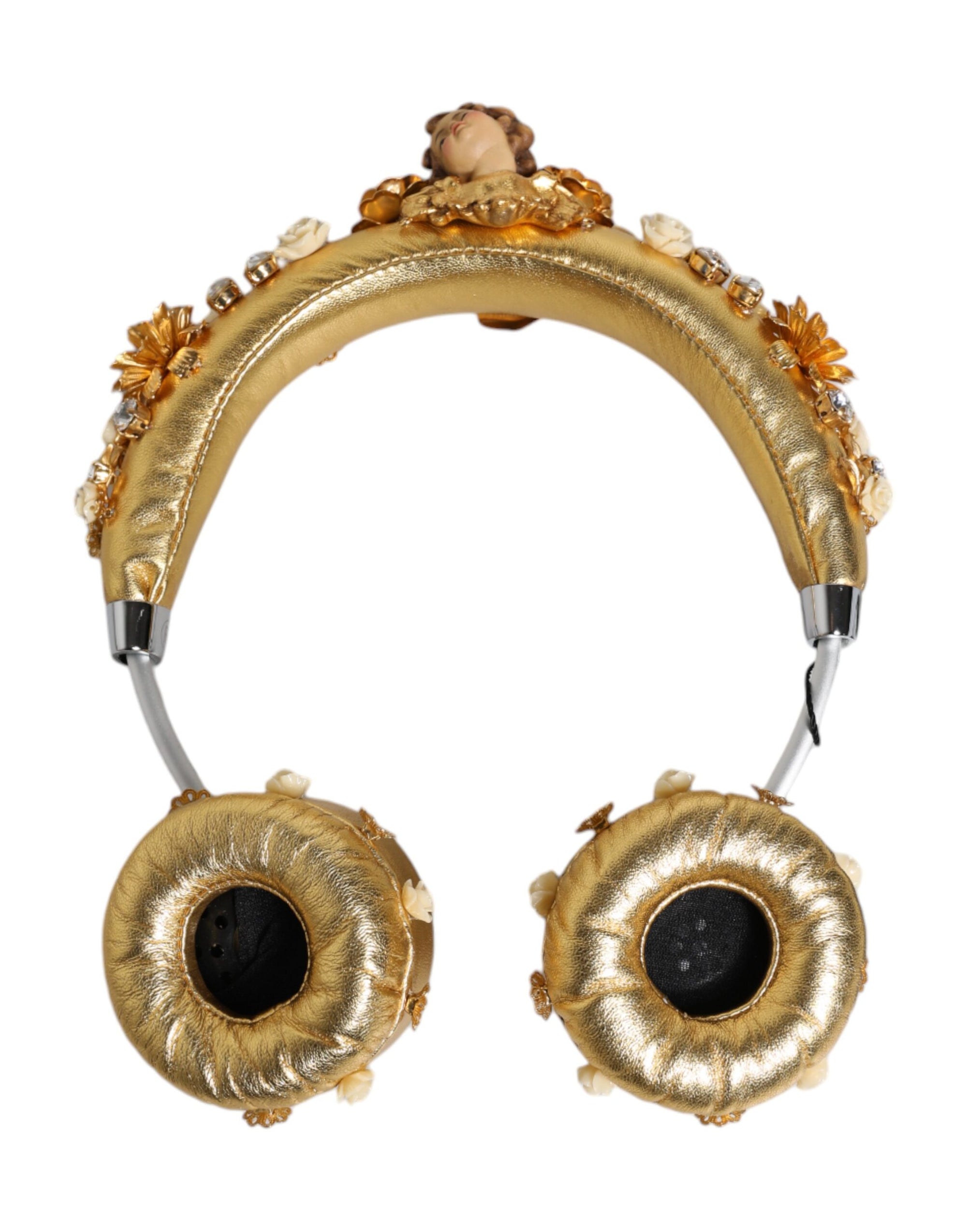 Casque audio Dolce &amp; Gabbana en cuir doré avec motif floral et cristaux Angel
