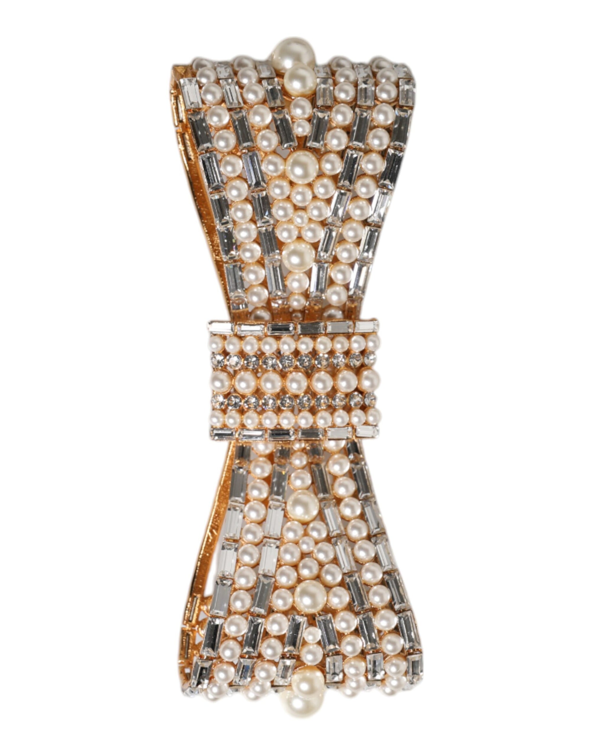 Broche Dolce &amp; Gabbana en laiton doré ornée de fausses perles et de cristaux