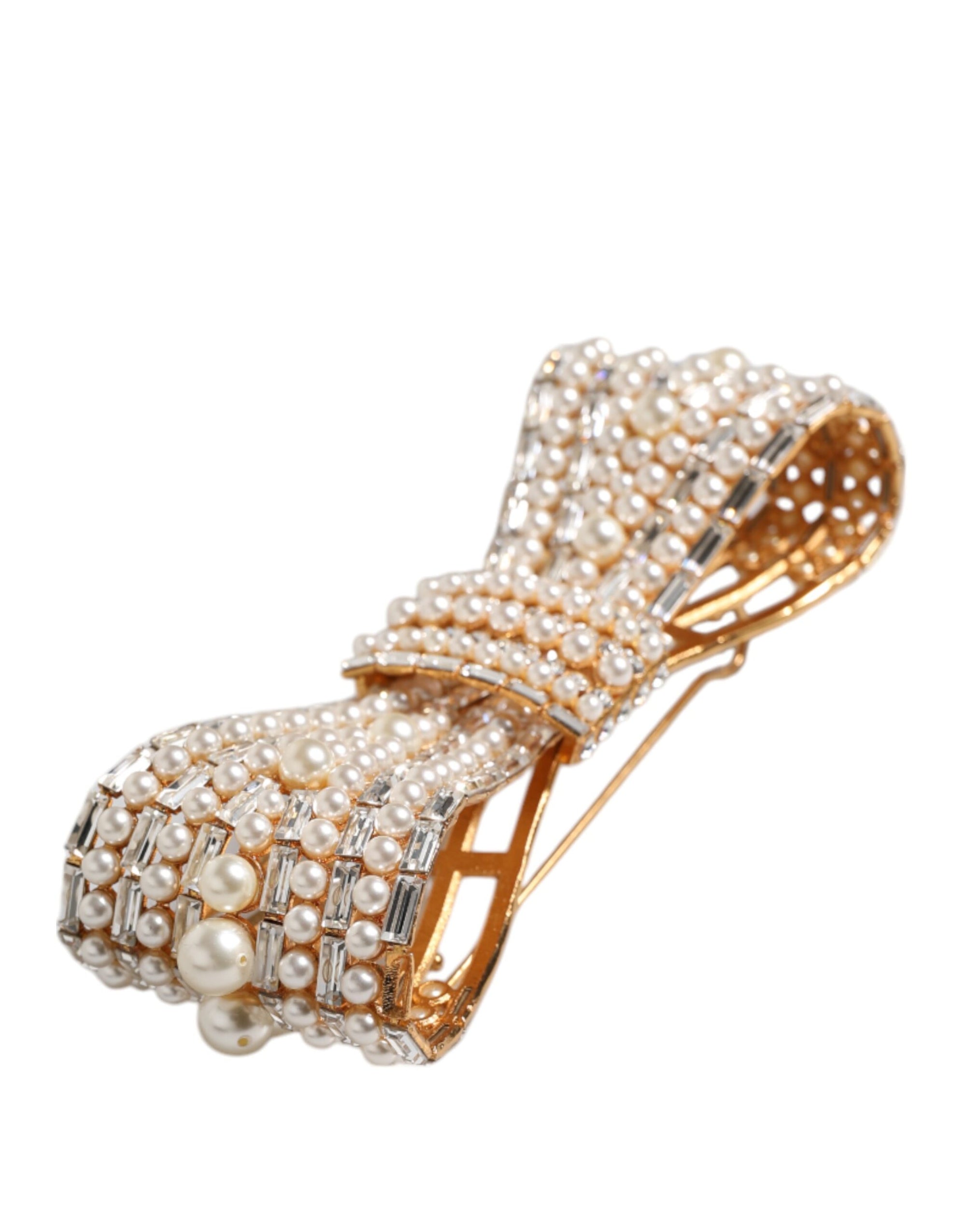 Broche Dolce &amp; Gabbana en laiton doré ornée de fausses perles et de cristaux