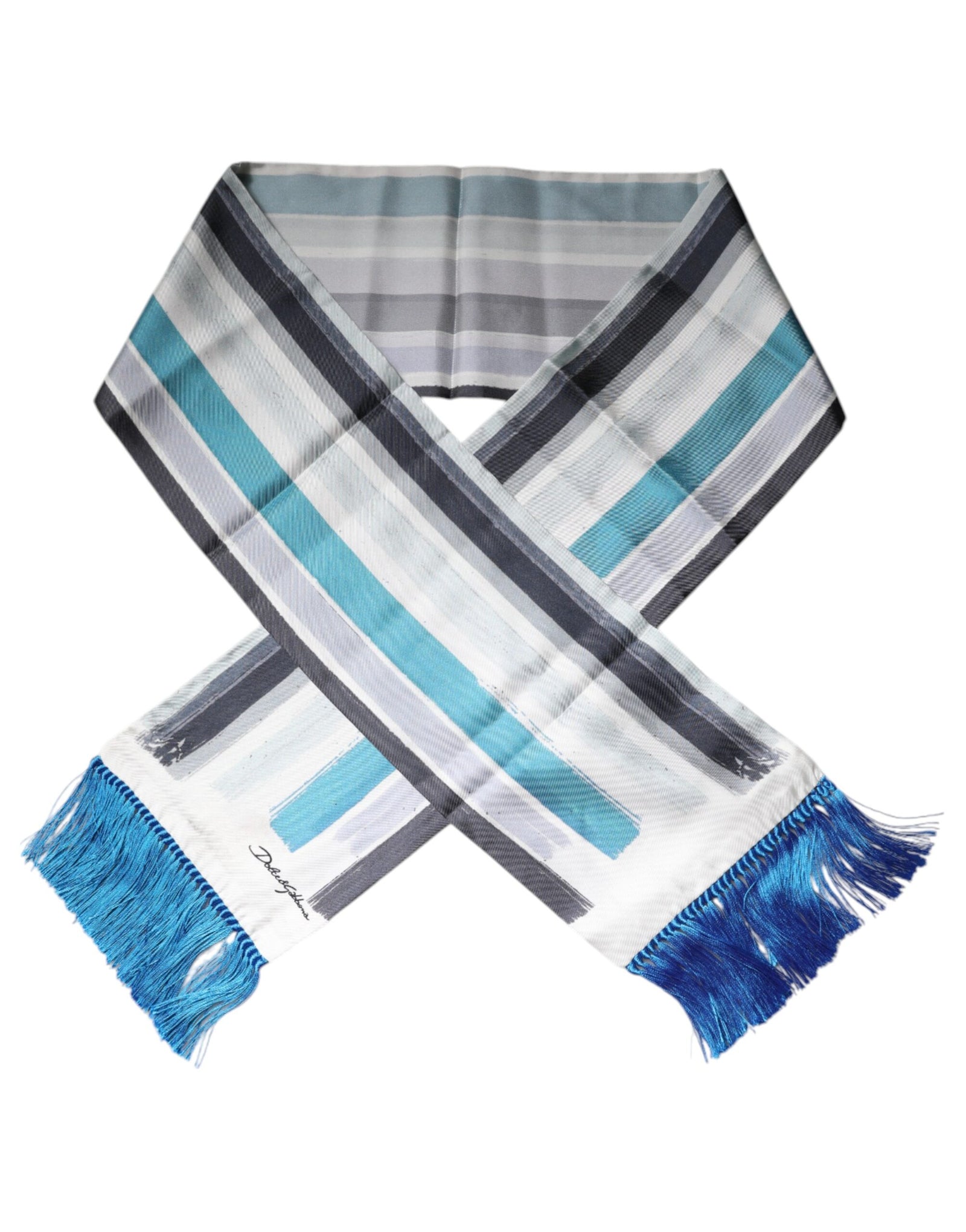 Dolce &amp; Gabbana Multicolor Stripes Silk Fringes Neck Foulard Scarf