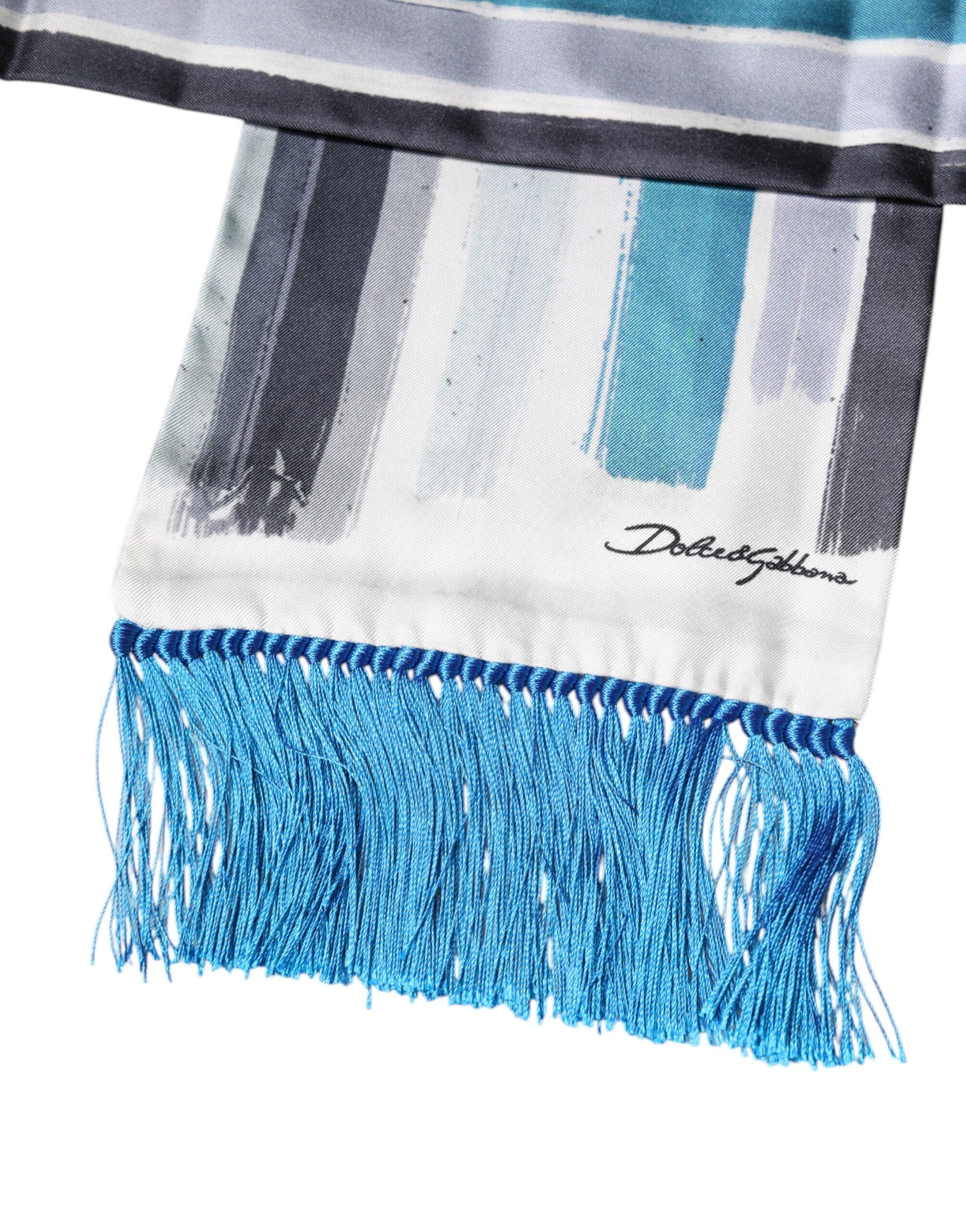 Dolce &amp; Gabbana Multicolor Stripes Silk Fringes Neck Foulard Scarf