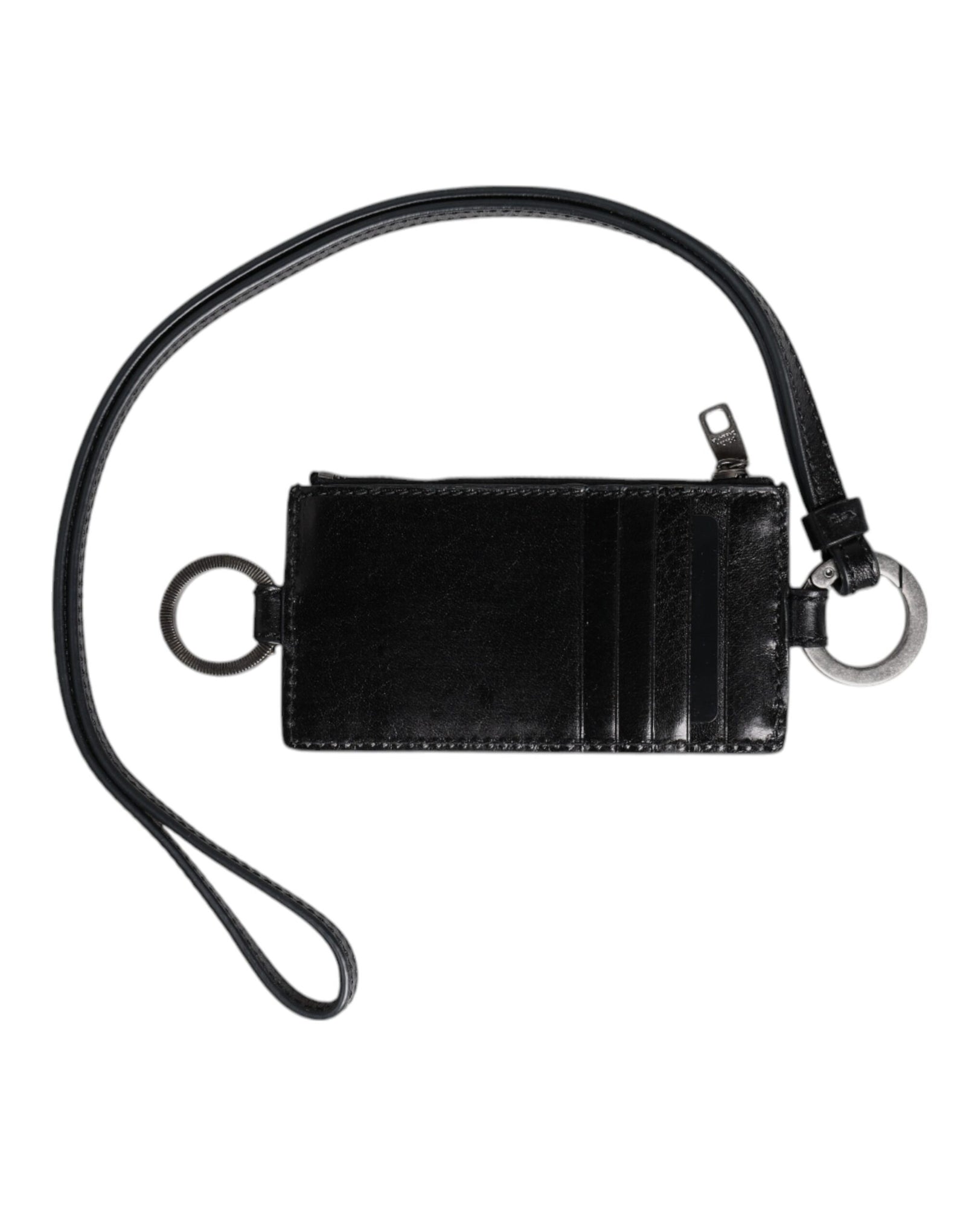 Portefeuille porte-cartes en cuir noir Dolce &amp; Gabbana avec logo en relief