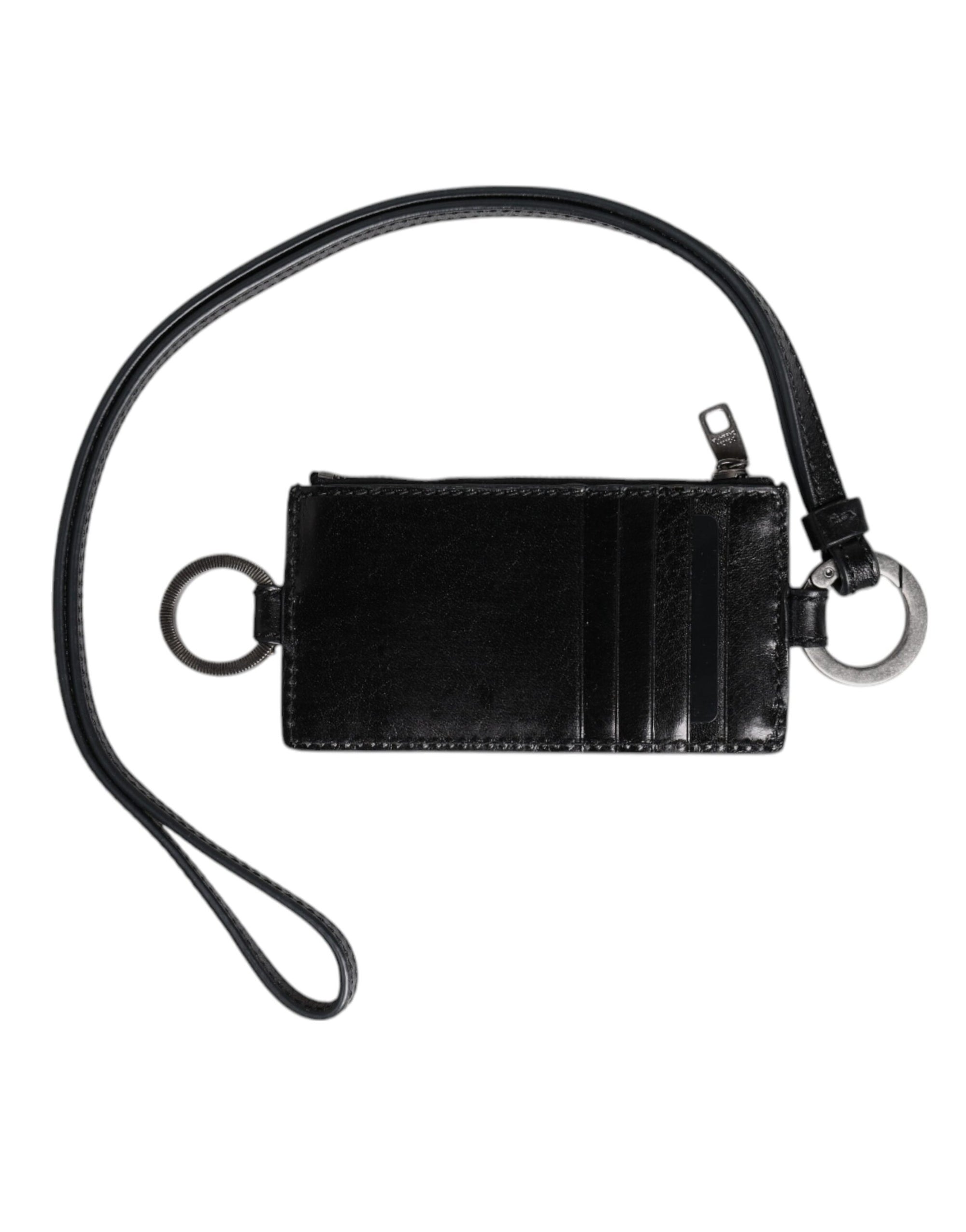 Portefeuille porte-cartes en cuir noir Dolce &amp; Gabbana avec logo en relief