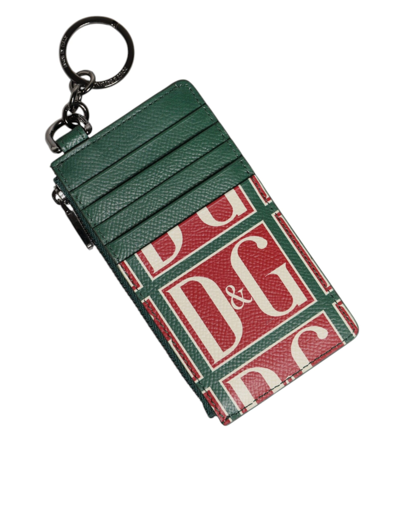 Portefeuille porte-cartes Dolce &amp; Gabbana en cuir de veau vert avec logo imprimé monogramme