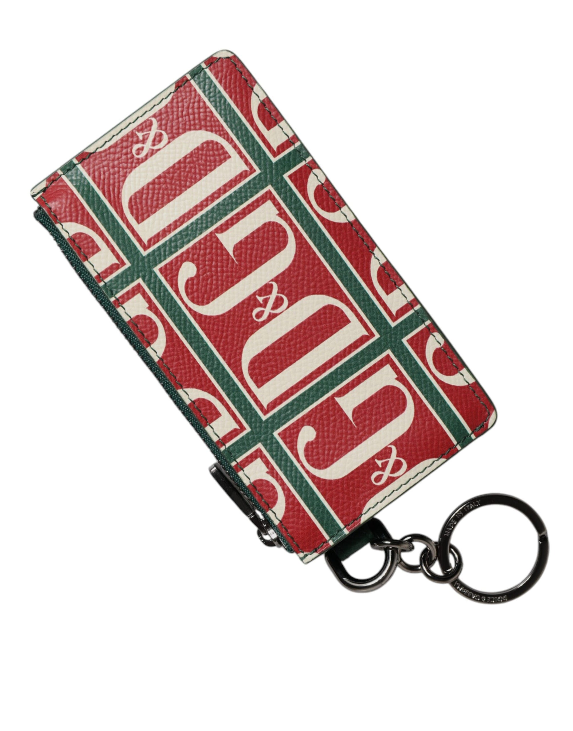 Portefeuille porte-cartes Dolce &amp; Gabbana en cuir de veau vert avec logo imprimé monogramme
