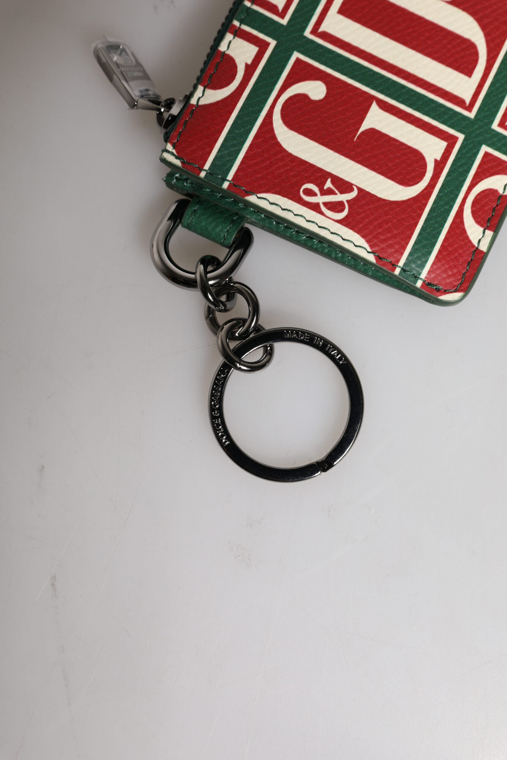 Portefeuille porte-cartes Dolce &amp; Gabbana en cuir de veau vert avec logo imprimé monogramme