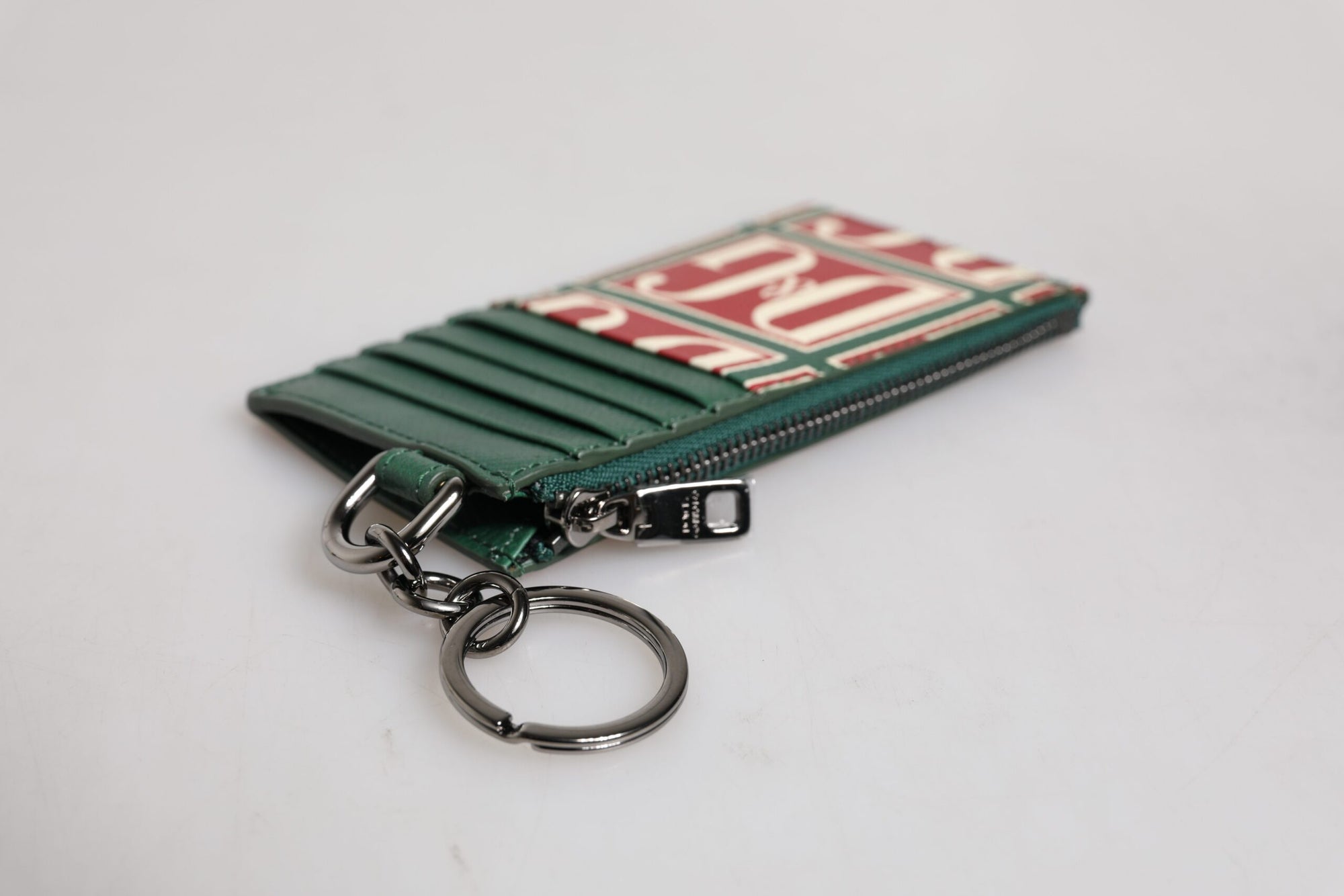 Portefeuille porte-cartes Dolce &amp; Gabbana en cuir de veau vert avec logo imprimé monogramme