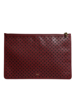 Dolce &amp; Gabbana Burgundy Black Logo Embellished Men Zip Flat Pouch Bag