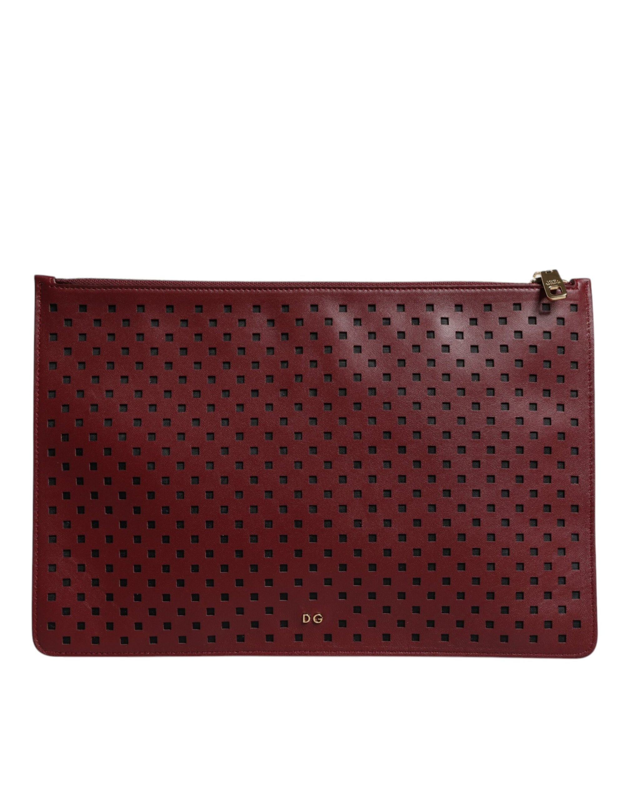 Dolce &amp; Gabbana Burgundy Black Logo Embellished Men Zip Flat Pouch Bag