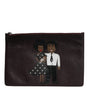 Dolce & Gabbana Brown Leather #DGFAMILY Embellished Men Clutch Pouch Bag