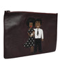 Dolce & Gabbana Brown Leather #DGFAMILY Embellished Men Clutch Pouch Bag