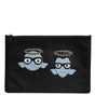 Dolce & Gabbana Black Leather #DGFAMILY Embellished Men Zip Pouch Bag