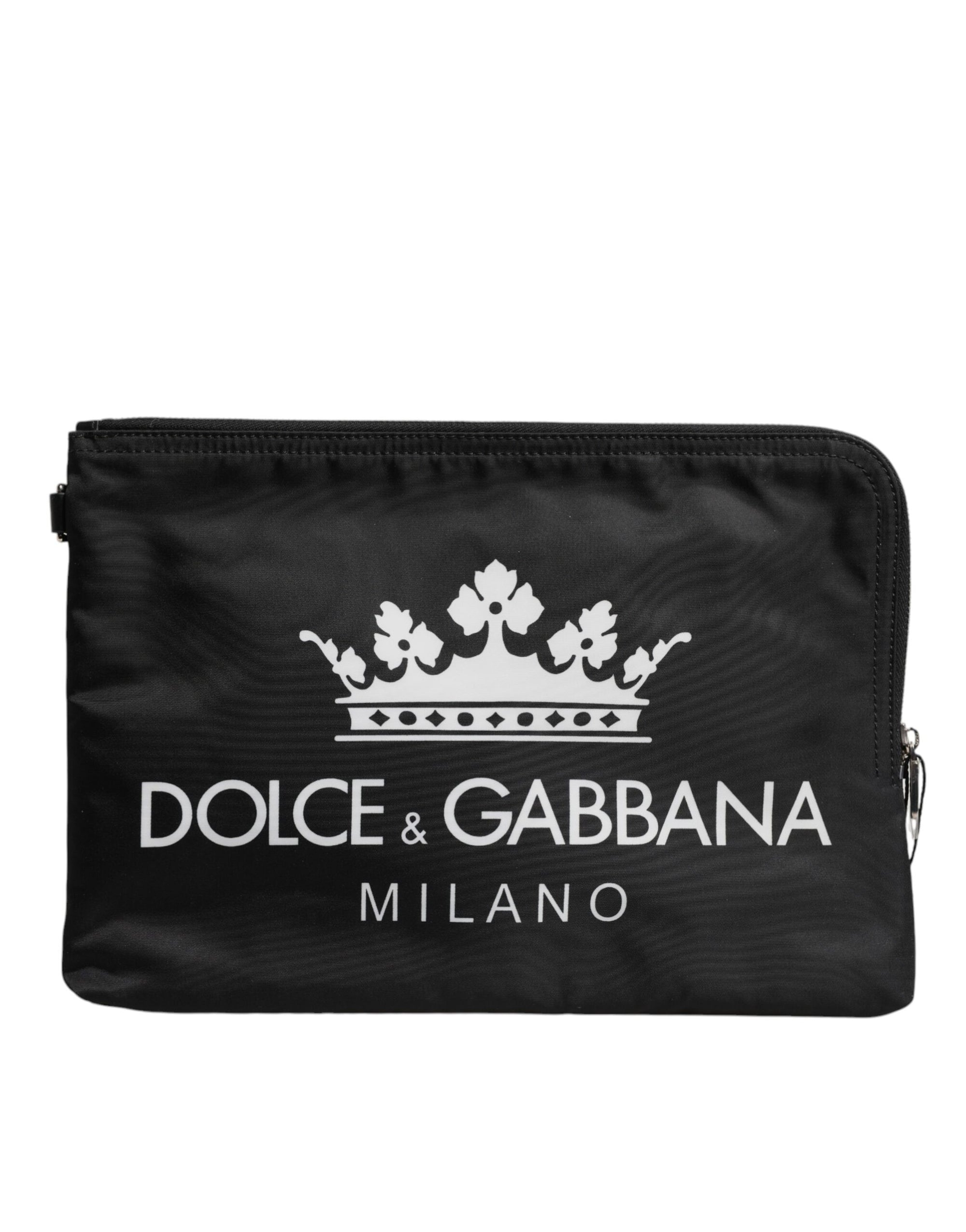 Dolce &amp; Gabbana Black DG Milano Print Nylon Pouch Clutch Bag