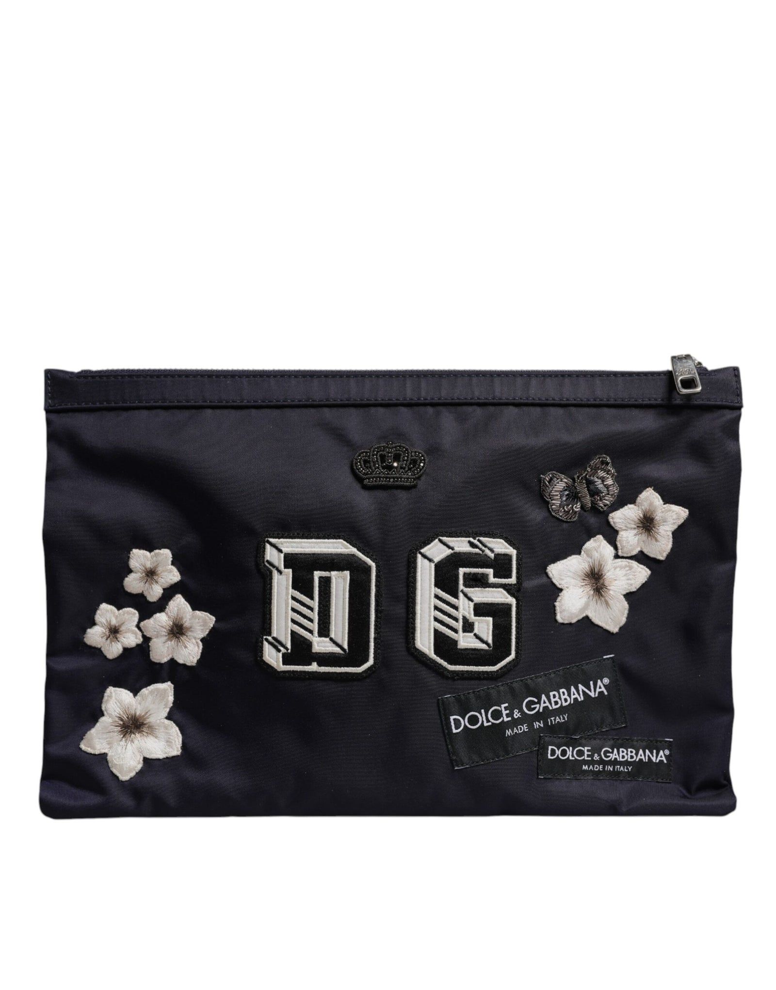 Dolce &amp; Gabbana Blue DG Logo Patch Embellished Pouch Clutch Bag