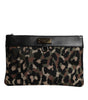 Dolce & Gabbana Multicolor Leopard Jacquard Print Logo Plaque Pouch Bag
