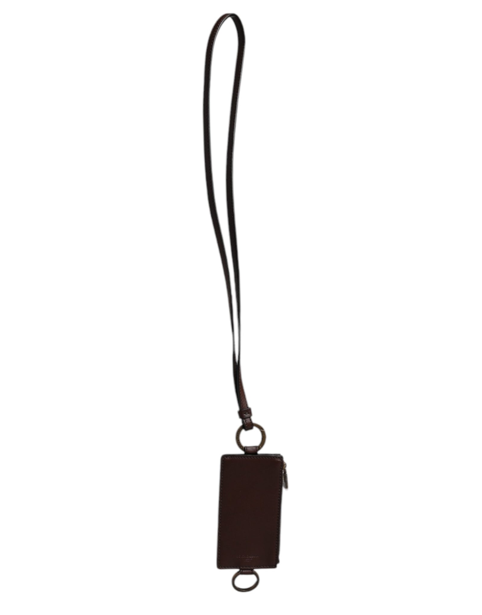 Portefeuille porte-cartes Dolce &amp; Gabbana en cuir de veau marron avec cordon et logo