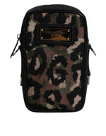Dolce &amp; Gabbana Multicolor Leopard Jacquard Logo Plaque Neck Strap Bag