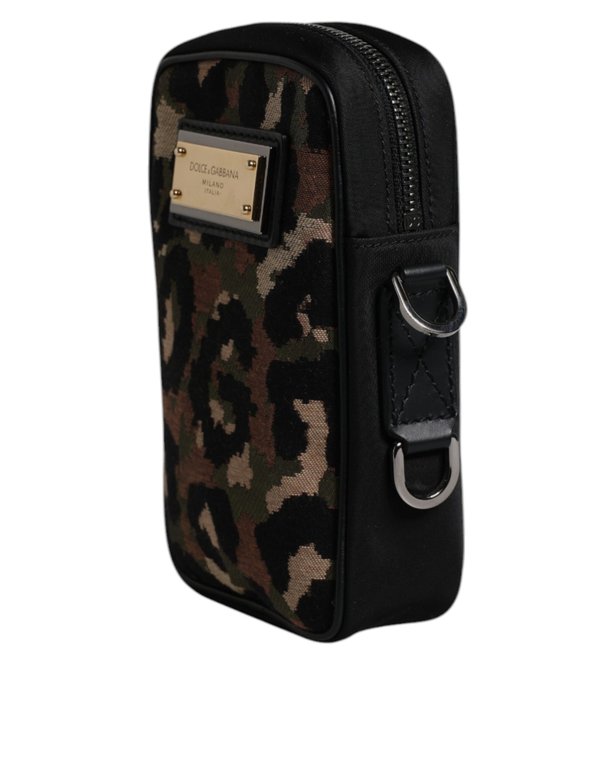 Dolce &amp; Gabbana Multicolor Leopard Jacquard Logo Plaque Neck Strap Bag