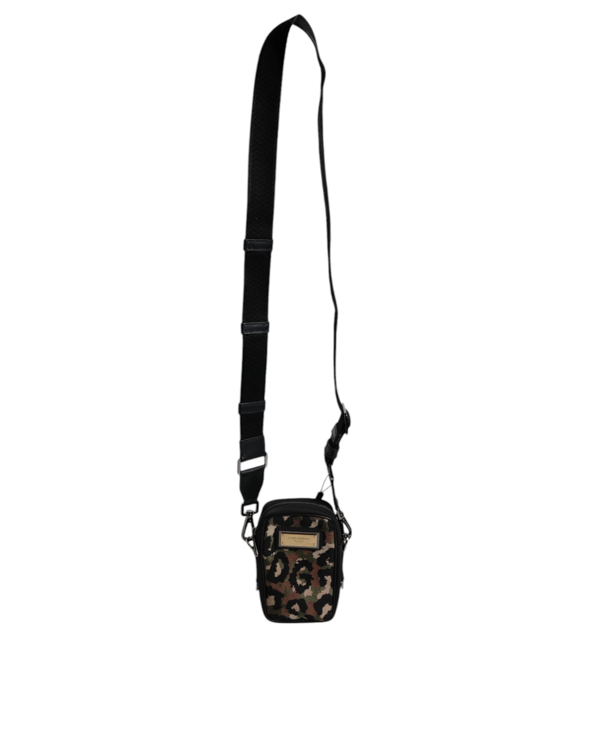Dolce &amp; Gabbana Multicolor Leopard Jacquard Logo Plaque Neck Strap Bag