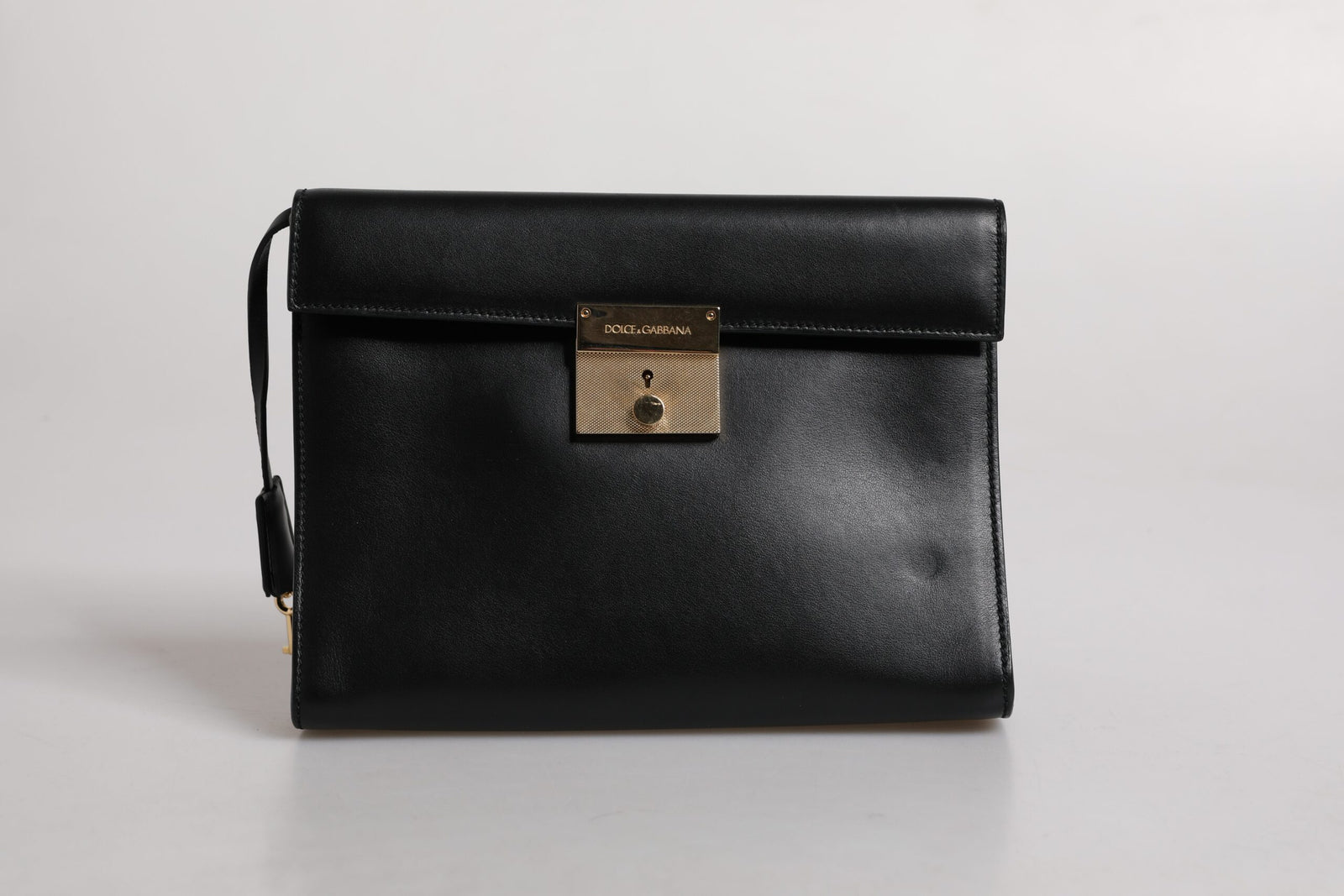 Dolce &amp; Gabbana Black Leather Logo Plaque Document Briefcase Bag