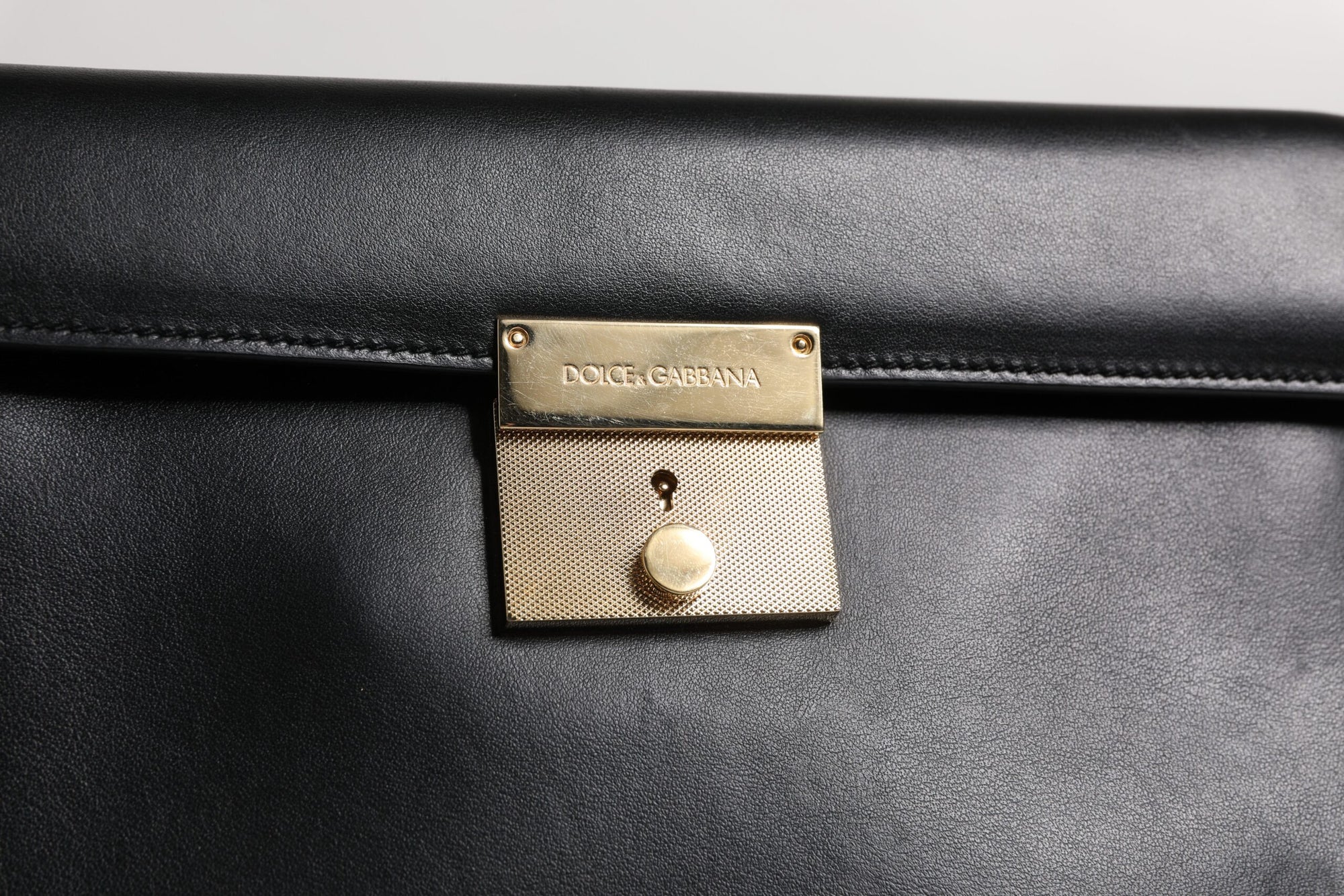 Sac porte-documents en cuir noir Dolce &amp; Gabbana avec plaque logo