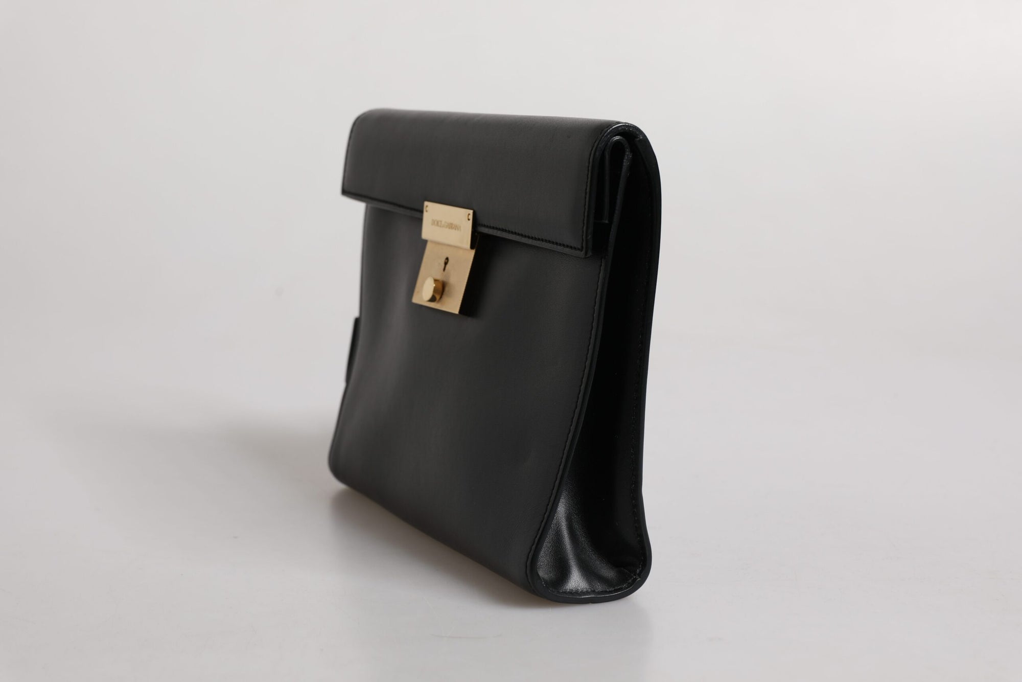 Sac porte-documents en cuir noir Dolce &amp; Gabbana avec plaque logo