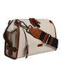 Dolce & Gabbana Beige Brown Cotton Leather Duffle Shoulder Bag