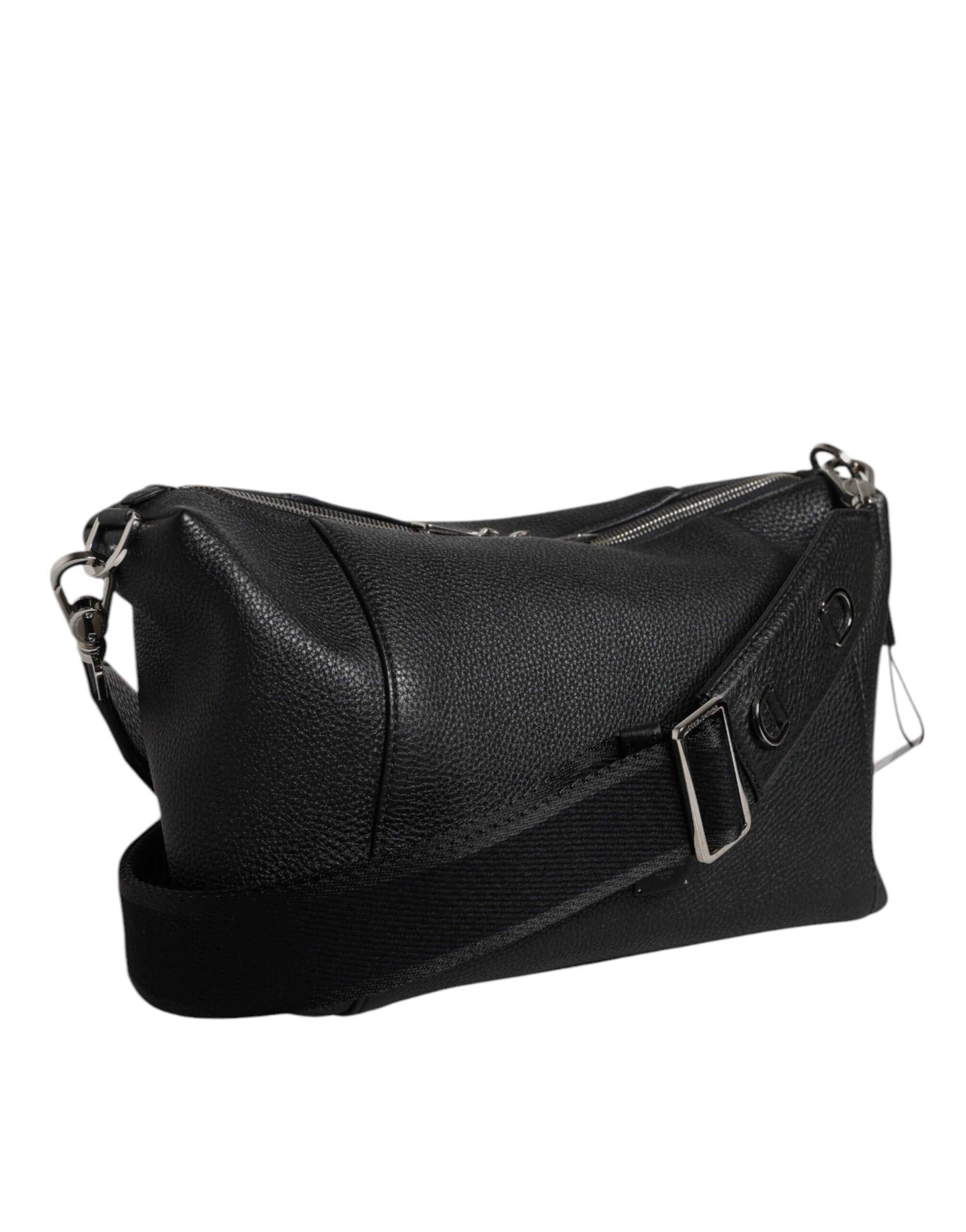 Dolce & Gabbana Black Leather Logo Plaque Shoulder Crossbody Bag