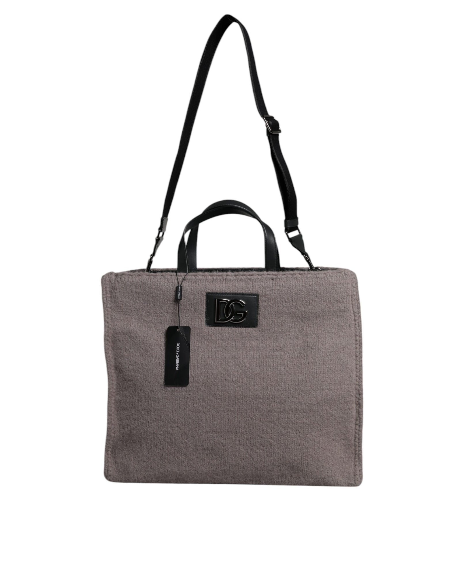 Sac fourre-tout à bandoulière Dolce & Gabbana en laine d'alpaga grise avec plaque logo