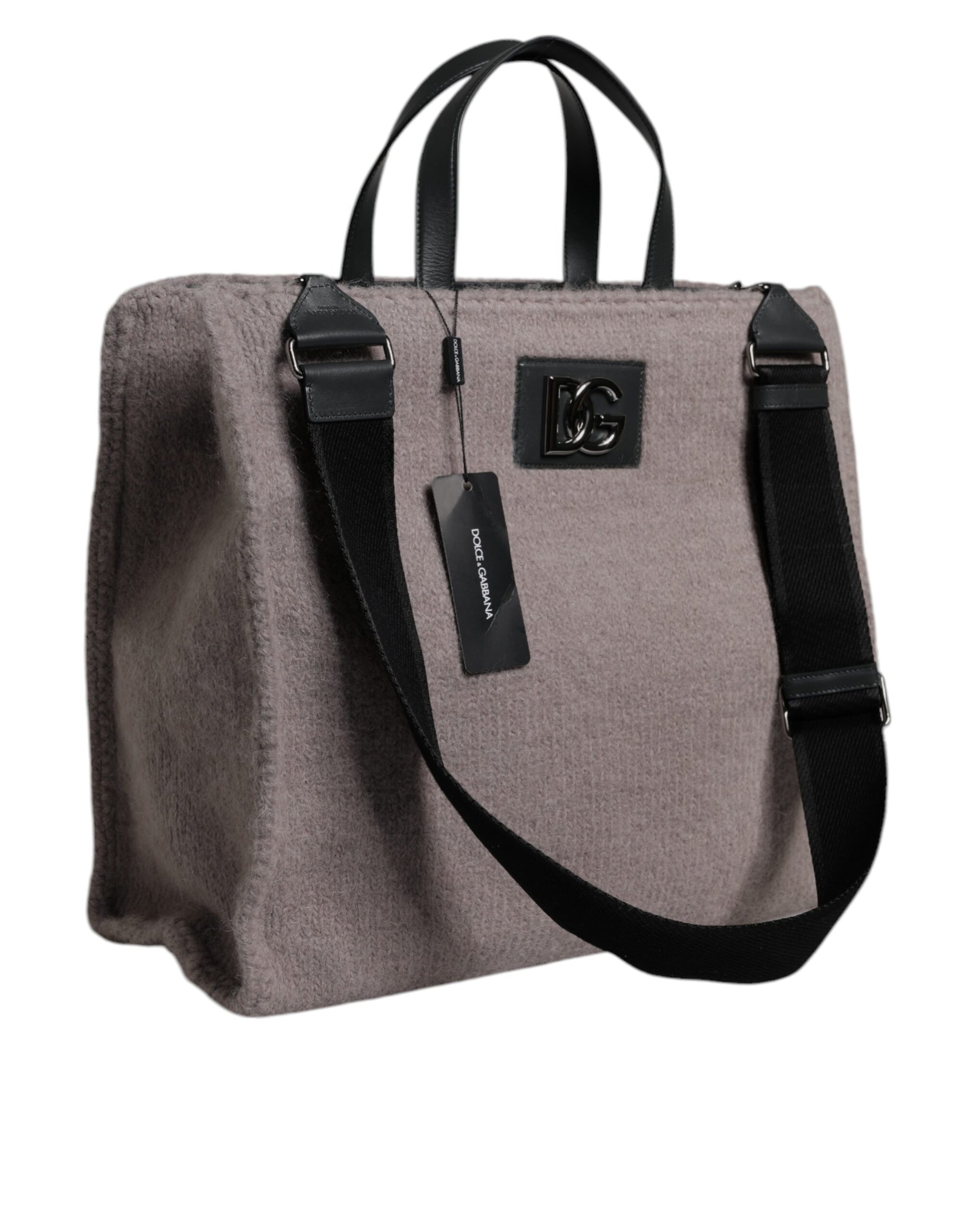 Sac fourre-tout à bandoulière Dolce & Gabbana en laine d'alpaga grise avec plaque logo