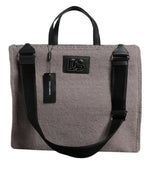 Sac fourre-tout à bandoulière Dolce & Gabbana en laine d'alpaga grise avec plaque logo