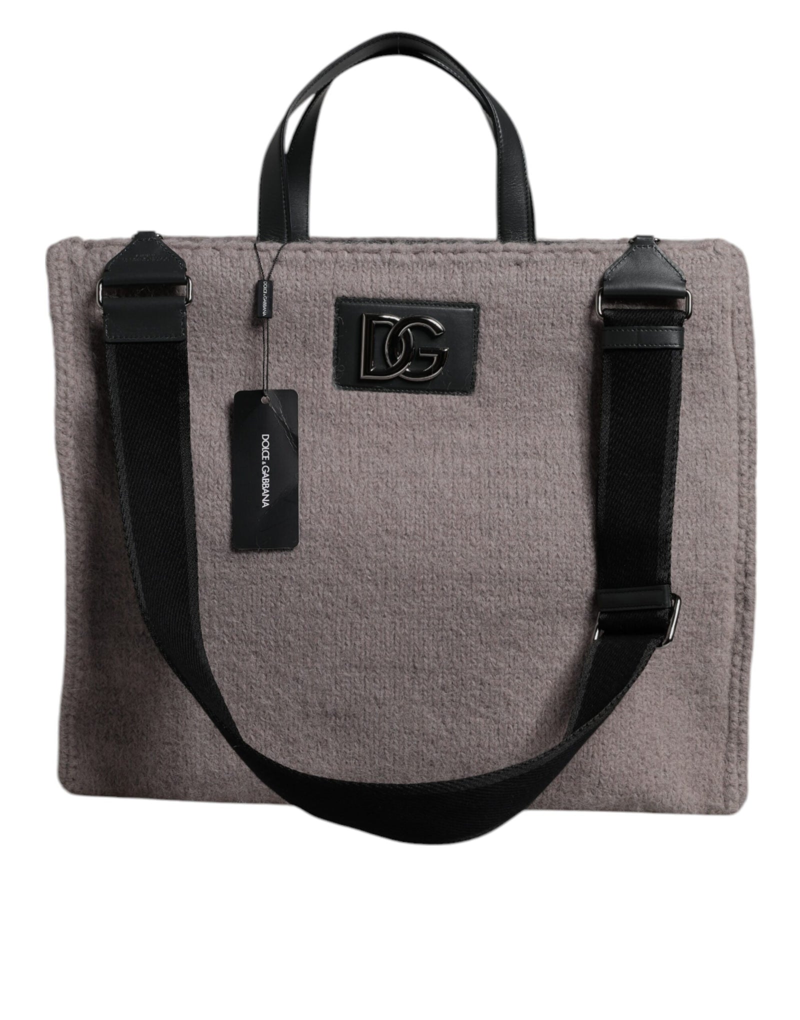 Sac fourre-tout à bandoulière Dolce & Gabbana en laine d'alpaga grise avec plaque logo